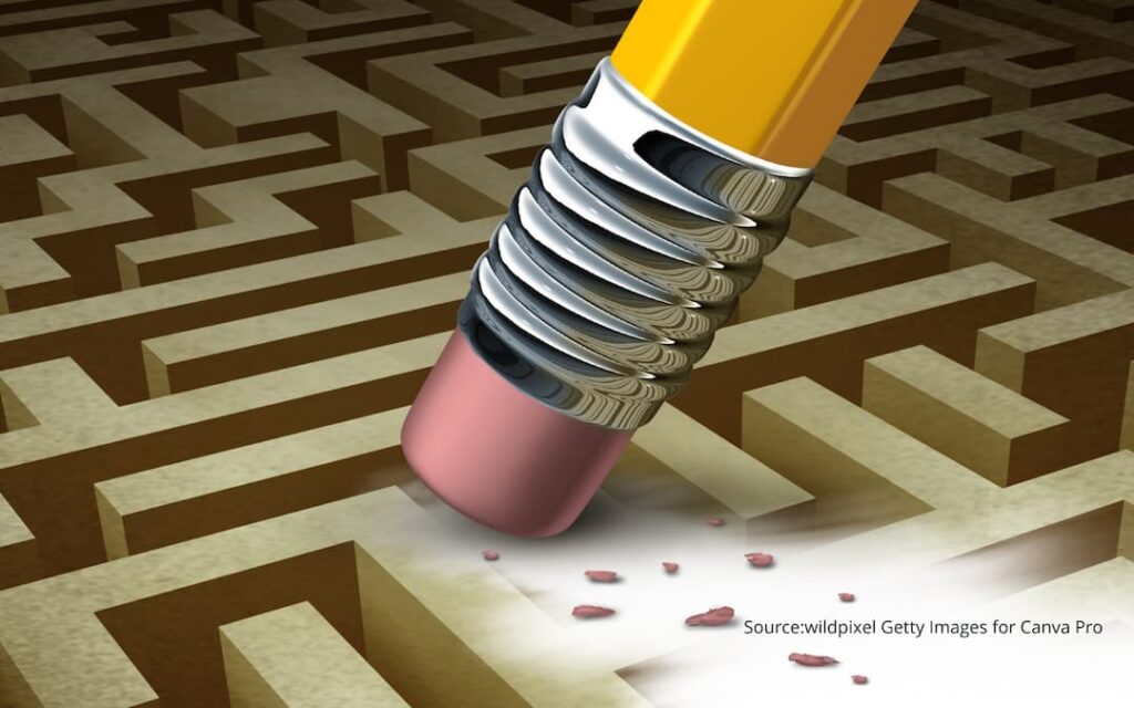 Illustration of a maze that is partially erased to illustrate challenging cultural expectations.