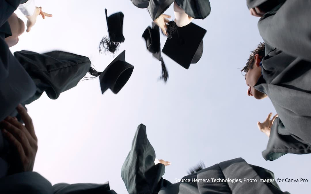 Image of graduates throwing their caps in the air to illustrate the cultural expectation of educational attainment.