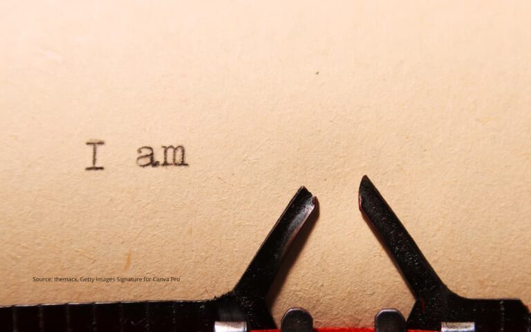 Typewritten words "I am" to illustrate a blog post on professional identity.