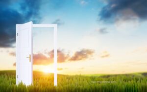 A door in the middle of a field to illustrate a blog post on how to change your life for the better.